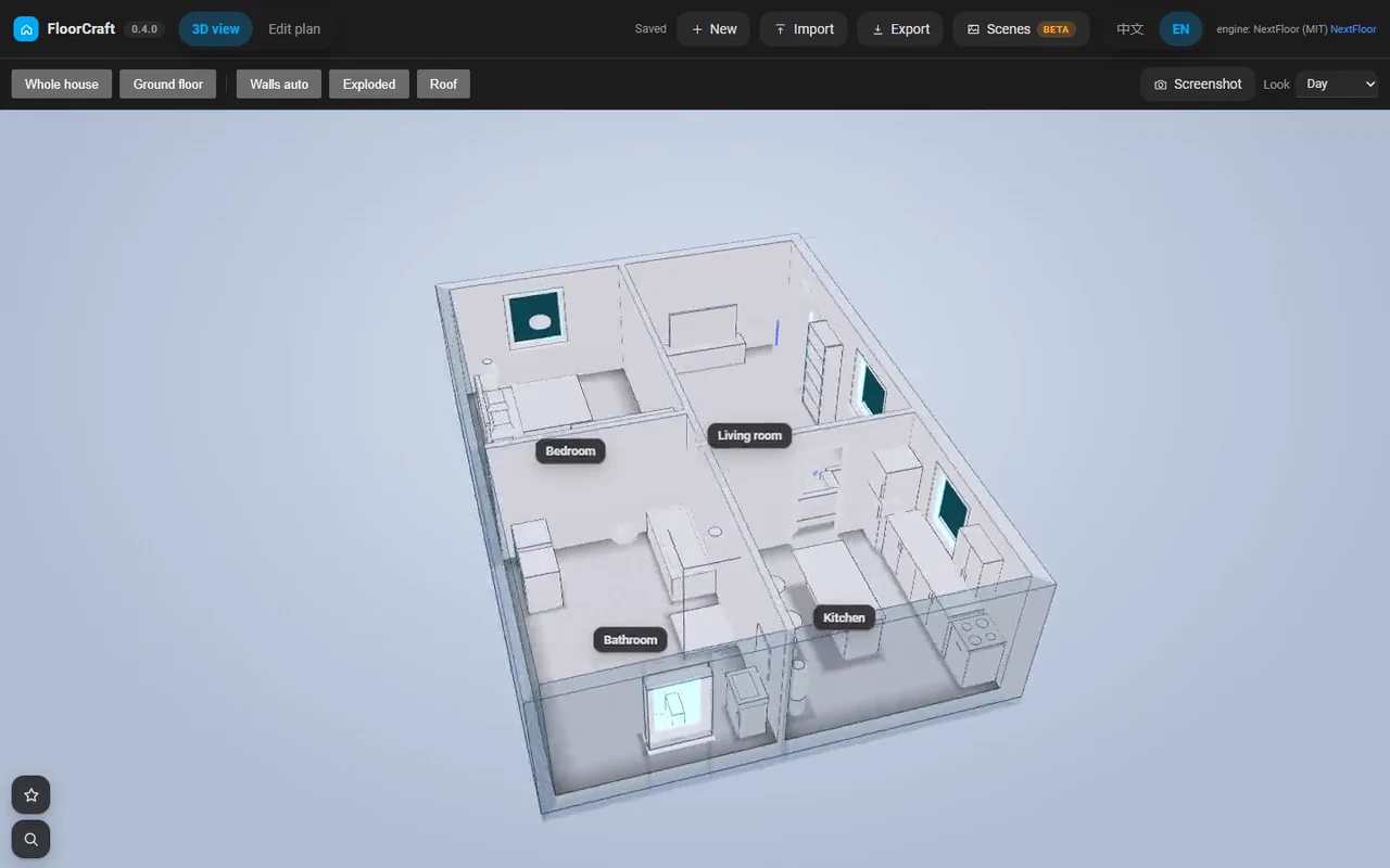 FloorCraft：空白图纸长成四房间户型图，再实时变成可旋转查看的 3D 房屋